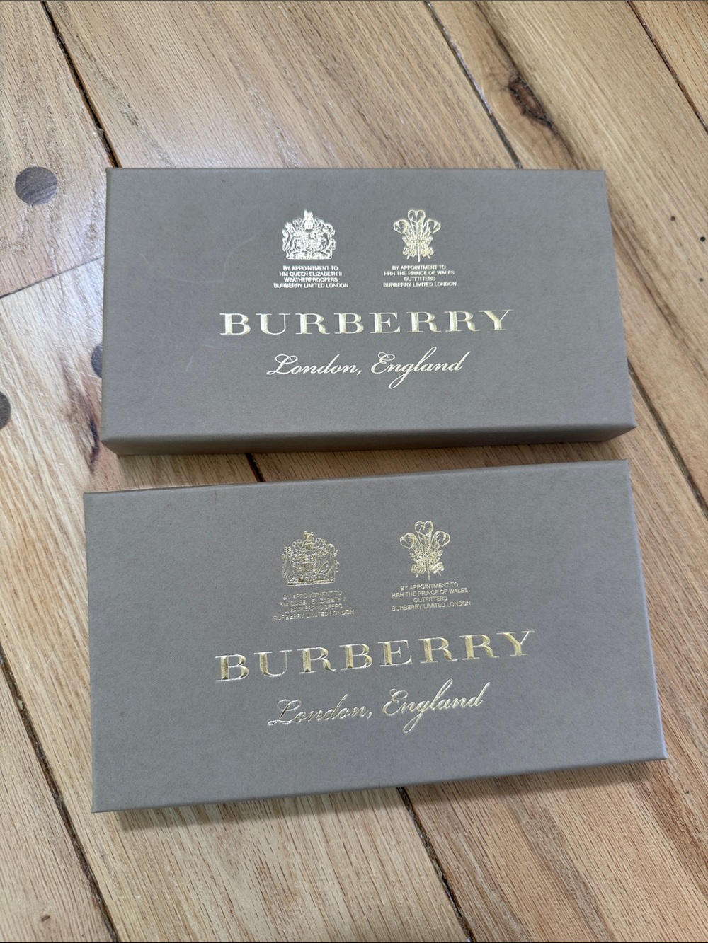 2 Burberry Gift Boxes with Gold Logo - Accessories Box 8.75”x4.75”x1.25”